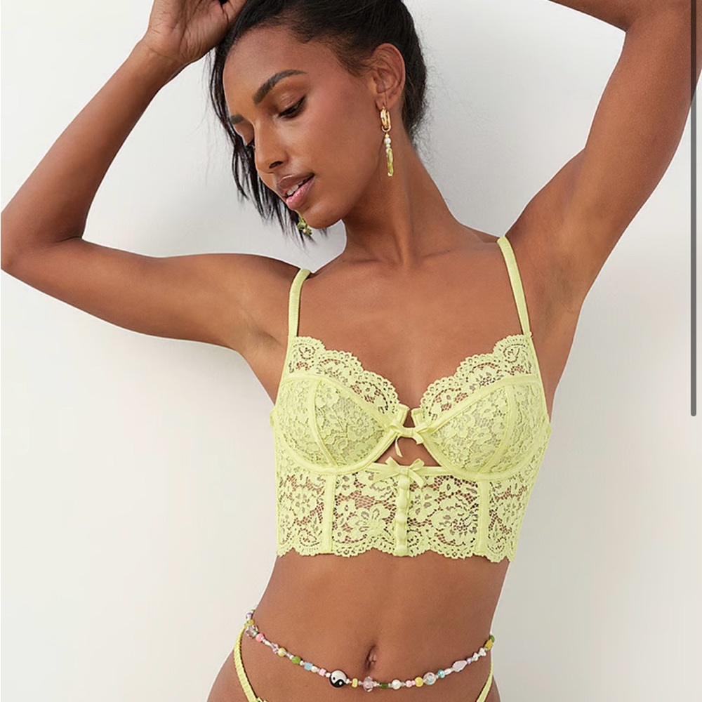 For Love & Lemons Creamsicle Lace Underwire Bra Yellow Corset Top 32B